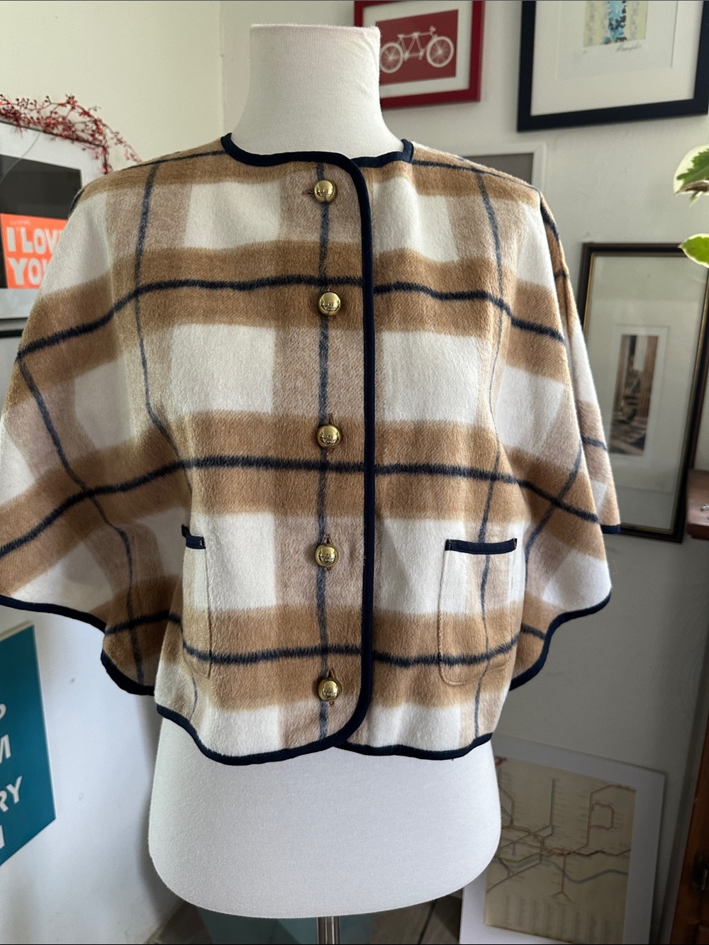 Janie and Jack Plaid Button-Front Cape with Gold Buttons - 5-6 years